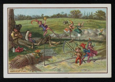 Hora da colheita, cartão de Boas Festas. (chromolitho) de English School