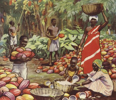 Colheita de cocos (litografia a cores) de English School