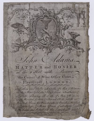 Hatters, John Adams, cartão comercial de English School