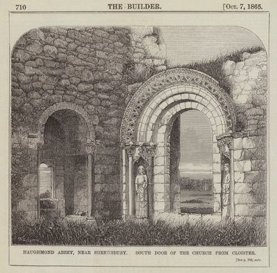 Abadia de Haughmond, perto de Shrewsbury, Porta Sul da Igreja de Cloister (gravura) de English School