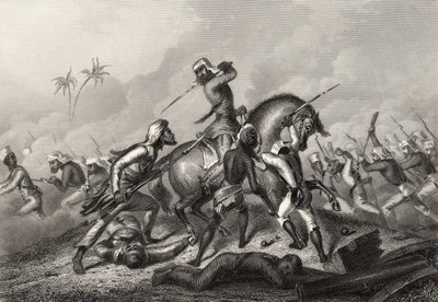 Coluna de Havelock atacando os amotinados antes de Cawnpore, de "A História do Motim Indiano", publicada em 1858 de English School