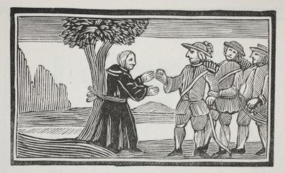 Ele ligou o Abade a uma árvore, ilustração de Chap-books do século XVIII de John Ashton, pub. 1882 de English School
