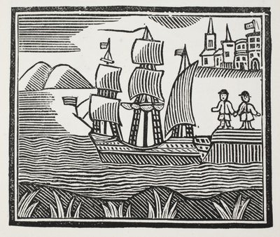 Ele embarca em sua viagem cheia de acontecimentos, ilustração de Chap-books do século XVIII de John Ashton, pub. 1882 de English School