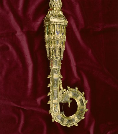 Cabeça e curva do crozier de Guilherme de Wykeham (c.1320-1404): lado de Paulo (prata dourada) (detalhe) (ver 205100-32) de English School