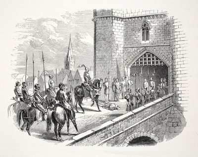 Henry Earl de Richmonds (depois Henry VII) entrada em Shrewsbury sobre o corpo dos Prefeitos, pub. Século XIX (gravura em aço) de English School