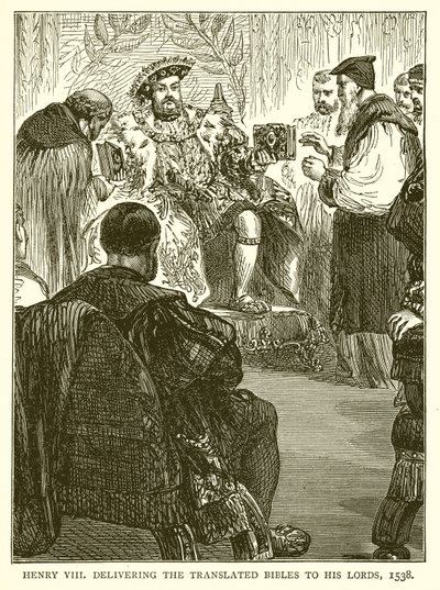 Henrique VIII entregando as Bíblias Traduzidas aos seus Lordes, 1538 de English School