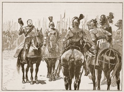 Henry e os oficiais franceses capturados, ilustração da história ilustrada de Cassells da Inglaterra (foto sépia) de English School