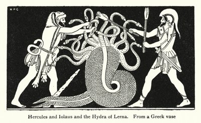 Hércules e Iolaus e a Hidra de Lerna (litho) de English School