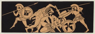Hércules a segurar o cinto de Pentesiléia, rainha das Amazonas (litografia a cores) de English School