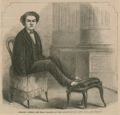Hermann Untman, o pedal Paganini, no London Pavilion Music Hall de English School