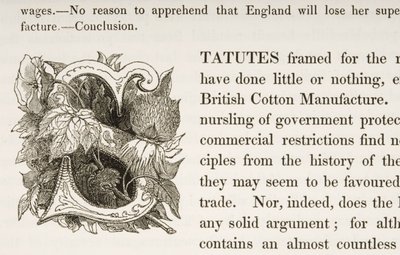 Historiated Initial S, de um livro sobre a British Cotton Manufacturing de English School