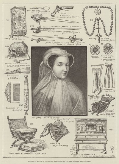 Relíquias Históricas na Exposição Stuart, na Galeria Nova, Regent-Street (gravura) de English School