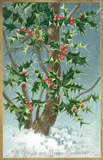 Árvore de azevinho, cartão de Natal de English School