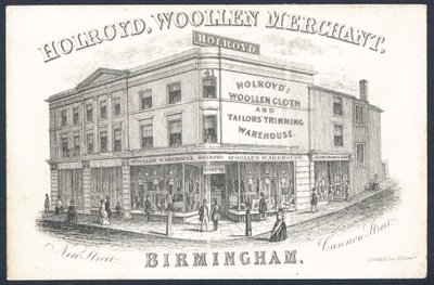 Holroyd, comerciante de lã, cartão comercial de English School