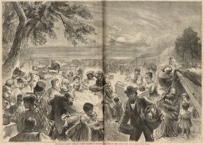 Cidadãos desabrigados acampados nas margens do Lago Michigan, perto do Lincoln Park de English School
