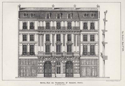 Hotel, Rue Du Faubourg St Honore, Paris (gravura) de English School
