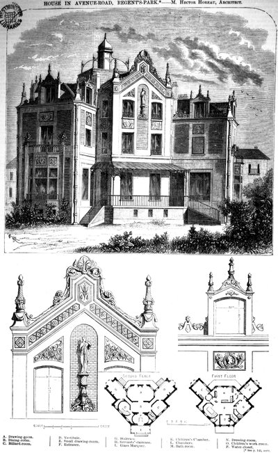 Casa em Avenue Road, Regents Park, projetado por Hector Horeau, 1859 de English School