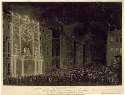 Casa em Portman Square do embaixador francês, iluminado para celebrar a paz, 29 de abril de 1802 de English School