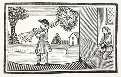 Como Tom Hickathrift, grande força veio a ser conhecido, ilustração de Chap-livros do século XVIII por John Ashton, pub. 1882 de English School