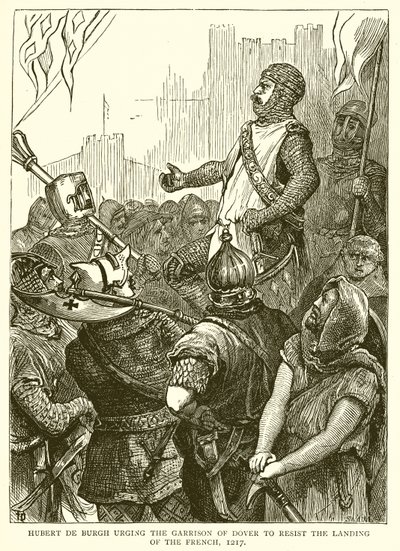 Hubert de Burgh instando a guarnição de Dover a resistir ao desembarque dos franceses, 1217 de English School
