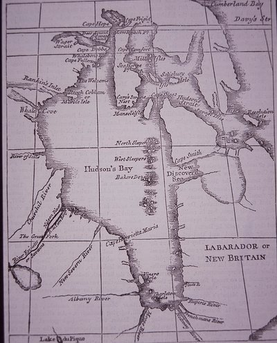 Hudson Bay Company, mapa de Hudson Bay publicado em 1744 de English School