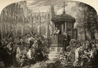 Hugh Latimer (c.1485-1555) pregando às autoridades cívicas na Cruz de São Paulo em 1548 de English School