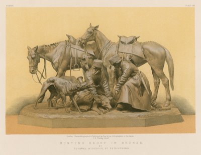 Grupo de caça em bronze do Coronel Siberich, São Petersburgo (cromolitografia) de English School