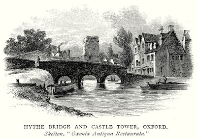 Ponte de Hythe e Torre do Castelo, Oxford (gravura) de English School