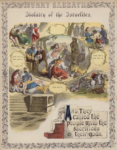Idolatria dos israelitas (gravura colorida) de English School