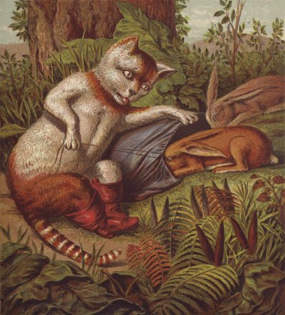 Ilustração para o Gato de Botas (lito a cores) de English School