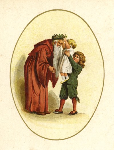 Ilustração para The Coming Of Father Christmas (lito colorido) de English School