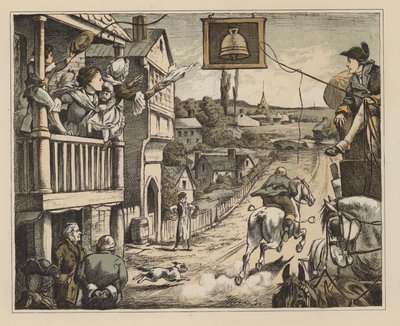 Ilustração para The Diverting History of John Gilpin por William Cowper (lito colorido) de English School