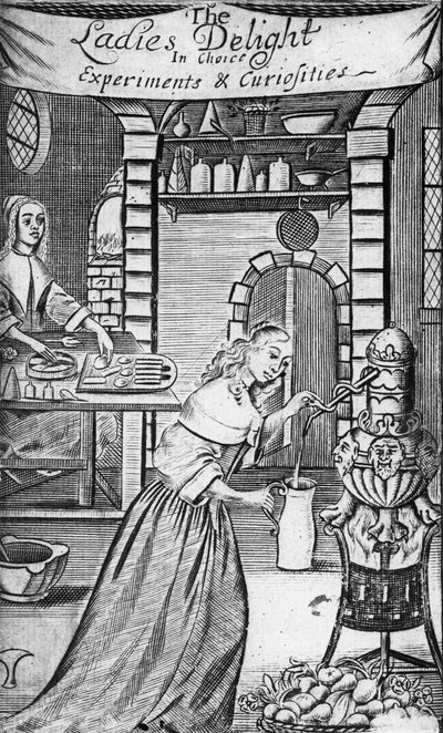 Ilustração de &39;The Ladies Delight in experimentos de escolha e curiosidades&39; por Hannah Woolley, 1672 de English School