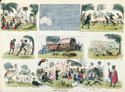 Ilustrações da Austrália e Polinésia, de um livro de geografia de English School
