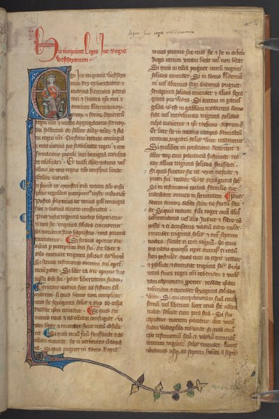 Imagem do Rei Ine dos Estatutos da Inglaterra, Manuscrito de Algodão Claudius D II, f.5r de English School