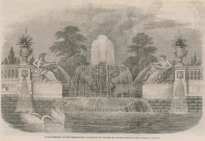 Melhoramentos da Serpentina - Fonte em construção no Jardim Italiano de English School