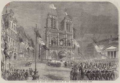 Inauguração de Louis Napoleon, Exterior da Catedral de Notre Dame (gravura) de English School