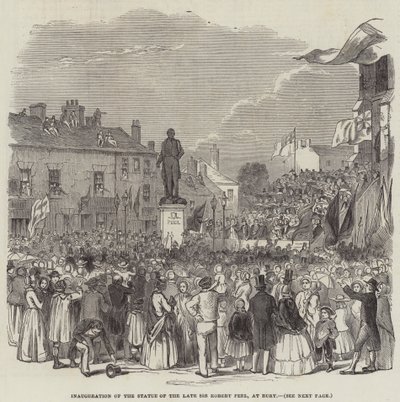 Inauguração da Estátua do falecido Sir Robert Peel, em Bury (gravura) de English School