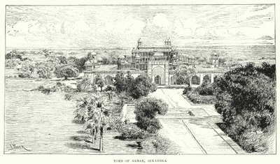 Índia: Túmulo de Akbar, Sikandra (gravura) de English School