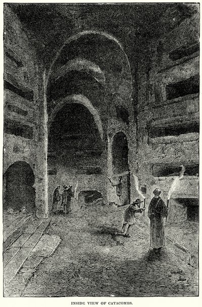 Vista interior das catacumbas (gravura) de English School