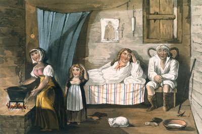 Dentro de uma casa de campo, de uma excursão pitoresca dos lagos ingleses por TH Fielding e J. Walton, publicado por R. Ackermann, Londres, 1821 (aquatinta colorida à mão) de English School