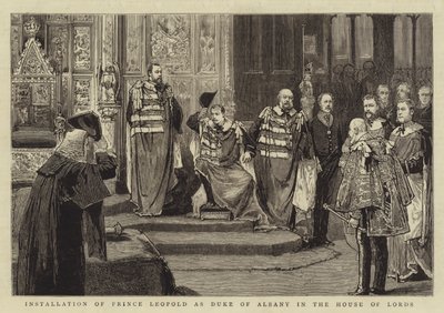 Instalação do Príncipe Leopoldo como Duque de Albany na Câmara dos Lordes (gravura) de English School