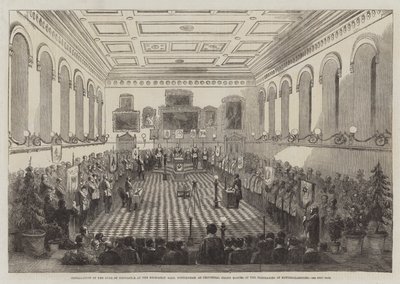 Instalação do Duque de Newcastle na Sala da Mecânica de Nottingham como Grande Mestre Provincial dos Maçons de Nottinghamshire (gravura) de English School