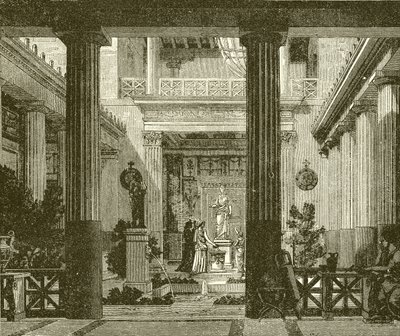Tribunal interior de uma casa grega com uma estátua da deusa Hestia de English School