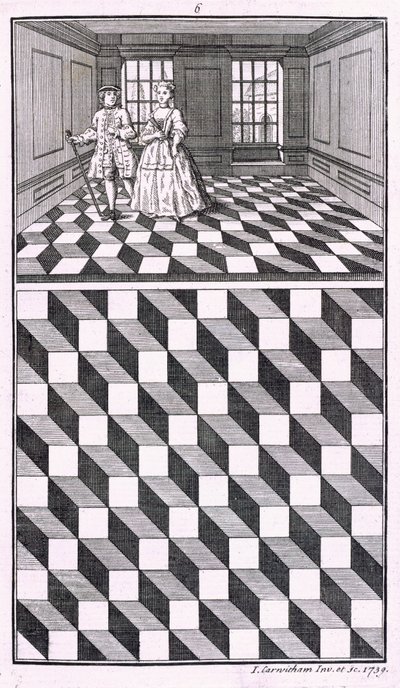 Interior, ilustração de vários tipos de decoração de chão, por John Carwitham, 1739, gravura de bw de English School