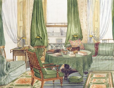 Vista interior de uma sala de desenho em Brighton, c.1845 (wc no papel) de English School