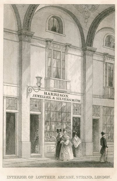 Interior de Lowther Arcade, Strand, Londres, com Harrison, joalheiro e ourives de English School