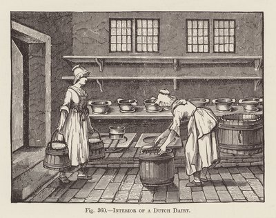 Interior de uma fábrica de lacticínios holandesa (gravura) de English School