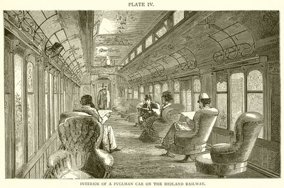 Interior de um carro Pullman na ferrovia Midland de English School