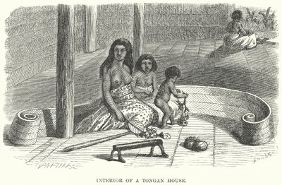 Interior de uma casa tonganesa (gravura) de English School